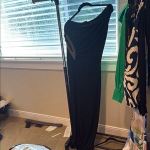 Calvin Klein One Shoulder Black Dress with Silver Accents